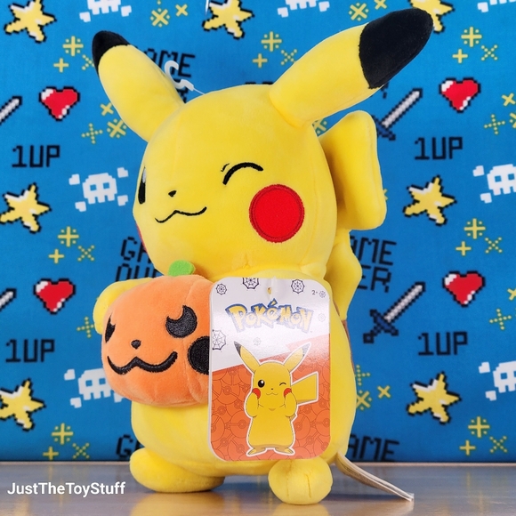 Jazwares Pokemon Pikachu w/ Pumpkin 8" Halloween Video Game Collectible Plush - Picture 6 of 11